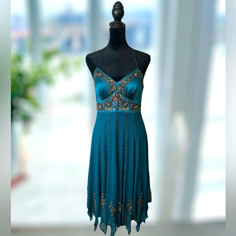 SUE WONG Nocturne Y2K Hand Beaded Midi Slip Dress Silk Woodland Fairy Size 6 - Picture 8 of 17